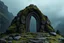 Placeholder: ancient gate in the mountain, 3d model, moss, rocks, dark fantasy