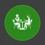Placeholder: A circular logo in a distinctive green color with two people sitting around a two-person table in the center, one drinking coffee and the other working on their laptop.