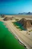 Placeholder: generate a beautiful image of Kund Malir Balochistan, showing the beach, road and dry mountain