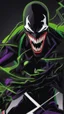 Placeholder: A very close picture to Mix between the joker and venom symbiote in symbiote shadow art style with neon green details