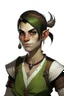 Placeholder: strong tomboy young half orc male who works at a tavern with pointy ears and green skin realistic short hair