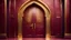 Placeholder: Hyper Realistic Photographic-View Of A Fancy Door Of A Maroon-Mosque-Door-with-beautifully-detailed-glowing-golden-Islamic-Architctural-design showing dramatic & cinematic ambiance.