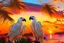 Placeholder: cockatoos, tropical paradise island, sunset