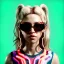 Placeholder: Shakira, artist, 30 years old, Realistic image, waist up portrait, etro style dress. Gucci sunglasses. Blonde, loose long hair, eyes make up, perfect, glow, circle iris. Neon colors, leds, geometric shapes. Cyberpunk. concept art, smooth, unreal engine 5, god lights, ray tracing, RTX, lumen lighting, ultra detail, volumetric lighting, 3d, finely drawn, high definition, 4k.