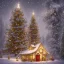 Placeholder: foto realistic winter house with a illuminated christmas tree and presents in the night