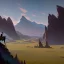 Placeholder:  mountains with medieval knight traveling on a horse in the background