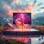 Placeholder: Dynamic cifi country side ,hypnotic of 3D structures Symmetry twisting and morphing between cifi plants , cifi flowers and metal geometric 3d structures buildings ,cifi cars, and an open cifi stage with a beautiful lady dancer in stage,a future pretty lady singer presenting in a big tv screen her art performance in it,smooth translucent iridescent glass with inner glow and bubbles, varied transparent materials, stormy skies, intense dramatic a beautiful balerina is performing