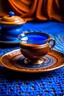 Placeholder: Arabic tea on blue Persian rug