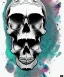 Placeholder: minimal lineart skull. watercolor and ink. black background. teal and magenta