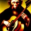 Placeholder: oil by albrecht durer of a monkey playing a guitar, 6 strings, fingers