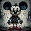 Placeholder: Creepy and sinister looking Mickey Mouse, digital comic book illustration by Gary baseman and billy butcher, ominous art, grunge colour aesthetic, hyper detailed