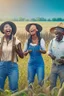 Placeholder: a diverse racial group of farmers singing in the farming field