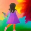 Placeholder:  bird flying with girl standing behind painting crayon