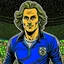 Placeholder: Diego Forlan Football soccer player posing. Dark detective comic.