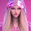 Placeholder: beautiful, soft, big smile face, whole head, long straight blonde hair blues eyes, crown on the head, clothing in transparent bluish and pink veil, background brillante bluish and pink, hight definition, 8K