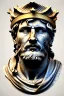 Placeholder: Ultra Realistic image, Roman sculpture, white marble material, Lionel Messi, semi profile, gold Laurel leaves wreath, god crown, baroque ornaments, one gold star in heart, sun ornament, sun rays background, chisel style, waist up portrait, emperor style, epic, celestial, cinematic lighting, God light, god rays, 4k resolution, smooth details, ornate details, soft lighting, unreal engine 5, art station, substance 3d.