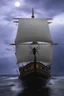 Placeholder: Wooden Ship front view with a Spider figurehead at night in a storm with giant waves