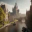 Placeholder: A magical gothic little town of witches with a castle and canals Nick Harris style