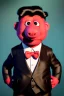 Placeholder: Waist up muppet Portrait, Kim Jong-un muppet doll, black suit, photo studio, red background, unreal engine 5, concept art, art station, ray tracing, lumen lighting, ultra detail, volumetric lighting, 3d.