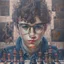 Placeholder: a highly detailed portrait, a 20 year old caucasian male, wearing glasses, brown short hair that is a little bit curly, he has glasses, wearing a black suite, the background is filled with chess inspired graffiti