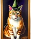 Placeholder: painting of a cat wearing a witch hat sitting in an occult circle, fantasy, sigils, runes, high def, high detail, very high detail, center