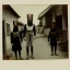 Placeholder: Creepy old photo, folk town strange masks