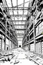 Placeholder: Abandoned industrial warehouses, line arts, manga style