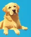 Placeholder: Cute golden retriever puppy dog sitting down looking up , plain background