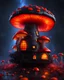 Placeholder: An illogical floating mushroom house on a clear moonless night. . Bright Bold Bright Colors, red orange yellow black, Starry Dark cosmic interstellar. Detailed Matte Painting, deep color, fantastical, intricate detail, splash screen, hyperdetailed, insane depth, concept art, 8k resolution, trending on Artstation, Unreal Engine 5, color depth, backlit, splash art, dramatic, High Quality Whimsical Fun Imaginative Bubbly, perfect composition