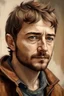 Placeholder: handsome man . looking through right . thirty seven years old, brown eyes, short brown-haired, dressed in a casual jacket. different colors. painting. watermark