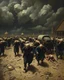 Placeholder: Bosch painting style, nightmare , a lot of people running scared dying because of the The Black Death was a bubonic plague pandemic that occurred in Europe , dead bodies are carried by wagons dramatic, great quality picture with cinematic scenes , heavy clouds in the background
