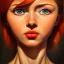 Placeholder: stunningly beautiful Alita woman, red to orange hair hyper realist, hyper detailed, intricate, awesome, masterpiece, trending on artstation, deviantart, perfectly centered subject, hyper realist shading lighting, greg rutkowski, magali villeneuve, artgerm, wlop, rossdrawsby Andy Warhol, by Camille Corot, by Frida Kahlo, by Katsushika Hokusai, Graphemes, Light Painting, Soviet Art, Technicolor