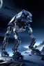 Placeholder: I want an image of a eight legged mechanical walker mech scaling the side of mout everest at night, it has a smooth surface