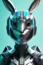 Placeholder: Portrait Sweet Rabbit ceramic mask, digital, cyan suit, cyberpunk, photo studio, black background, unreal engine 5, concept art, ray tracing, lumen lighting, ultra detail, volumetric lighting, 3d.