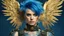 Placeholder: beautiful Punk woman Angel 30 years old, military clothing, mystical, bright colors, creative hairstyle, tattoo, piercing, photorealistic image, military, camouflage clothing, gold, blue, sparkles, fine rendering, high detail, 8K