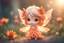 Placeholder: cute chibi fire fairy, flowers, in sunshine, ethereal, cinematic postprocessing, dof, bokeh