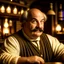 Placeholder: A fat balding Italian man with mustache in a medieval fantasy tavern