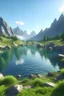 Placeholder: 3d mountainous landscape pond