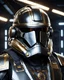 Placeholder: star wars bald male corellian pilot wearing pearlescent black and gunmetal grey First Order special forces heavy assault stealth commando armor and helmet with gold trim inside the jedi temple, hyperdetailed, dynamic lighting, hyperdetailed background, 8k resolution, volumetric lighting, light skin, fully symmetric details