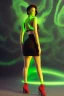 Placeholder: Full body portrait, painting, medium shot lady Spacecore volumetric nuclear waste glow skin-tight crop top and volumetric nuclear waste glow skin-tight miniskirt