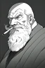 Placeholder: old man in profile smokes a cigar, greyscale