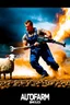 Placeholder: "Create a 90s-style action movie poster titled 'AUTOfarm.' Feature a heroic mechanic battling thousands of people with a spanner, and in the background, show a sheep holding a machine gun. The scene should be intense and dynamic, capturing the high-energy and gritty aesthetic of classic 90s action films. Include the subtitle 'BMI Suck' prominently."