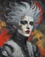 Placeholder: Max Ernst, Jean Cocteau, Jaume Capdevila, surrealist style closeup full body portrait painting of a Goth Punk female vampire with highly detailed hair and facial features, traversing the multiverse of transformative and expanded consciousness, blurring the boundaries between mortal and immortal in search of a mythical paradise, sharply defined and detailed, 4k in subdued natural colors