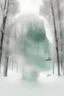 Placeholder: white background , anachronistic double exposure, surreal portrait and snowy landscape mix, snow and trees, sculptural solidity, minimalism, light-silver emulsion, muted green and soft white, photography Test, by alex1shved, graphic tshirt vector, contour, white border background