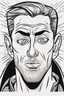 Placeholder: sarcastic deranged man with slicked back hair and stubble comic book style