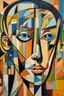 Placeholder: Futurism cubist painting, portrait face of fashion designer Paul Smith.