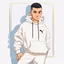 Placeholder: a caricature portrait of a young man standing in front of a white wall. He is wearing a white sweatshirt with the logo of Puma. black hair. short buzz cut hair style. light skin. dark eye pupils. small eyes. black thick eyebrow. small short round face shape. a bit small goatee, without moustache. big nose. thick mouth. pixar style. 3D. 4k. portrait. highly detailed. sharp focus. high resolution. full color. cinema lighting