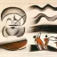 Placeholder: drawn in single line by Nicolai Blatter with hatch with parallel wavy lines metal engraving with african man dance procession in salvador dali style or picasso style