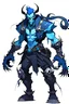 Placeholder: Sick looking villain that has a cool blue combo with pistols for hands with a diaper thats a demon with a GYATTTTTTT and has six arms and has lighting around him