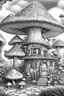 Placeholder: MANDELA STYLE .Mushroom houses Coloring Book for Adults and Kids, Instant Download, Grayscale Coloring Book